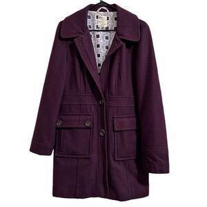 ANTHROPOLOGIE TULLE WOOL BLEND PURPLE HEAVY PEA COAT‎ LARGE